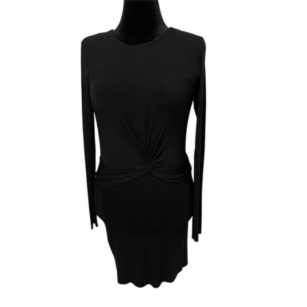 Bailey 44 Black Bodycon Dress Long Sleeve Twist Front Ruched Jersey Made USA